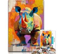 1000 Piece Jigsaw Puzzles for Teenagers Rhino Oil Painting 1000 Piece Puzzle,for Educational Game Challenge Toy Deal As Gifts for The Whole Family (size 38x26cm)