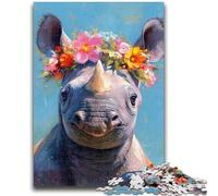 1000 Piece Jigsaw Puzzles for Teenagers Rhino Oil Painting 1000 Pieces for Adults,Quiz Game Wall Decoration Unique Birthday And Xmas Gifts (26x38cm)