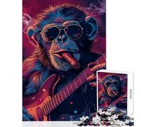 1000 Piece Jigsaw Puzzles for Teenagers Rockin Monkey Guitar Cigar Hands-on Game Birthday Present Toy Wall Decor Unique Gifts for Birthday And Christmas (50X75CM)