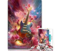 1000 Piece Jigsaw Puzzles for Teenagers Rose Guitar,Toys Educational Games Stress Relieving Artists Collection,Fine Art 38x26cm