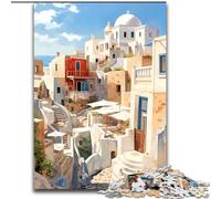 1000 Piece Jigsaw Puzzles for Teenagers Santorini Greece Travel, Stress Reliever Difficult Challenge Secret Santa Gifts for Age 14 Years Up 26x38cm