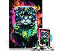1000 Piece Jigsaw Puzzles for teenagers Scottish Fold Cat Portrait Neon Spielspielzeug tolles Geschenk52x38cm