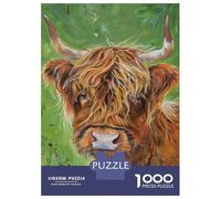 1000 Piece Jigsaw Puzzles for Teenagers Scottish Highland Cow Painting Puzzle for Adults Brain Teaser Game Birthday Present Help The Brain Exercise 52x38cm/1000pcs