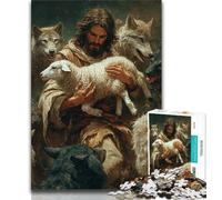 1000 Piece Jigsaw Puzzles for Teenagers Sheep And Jesus,Challenging Game And Family Play with Fully Interlocking Randomly Shaped Pieces (38x26cm)