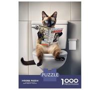 1000 Piece Jigsaw Puzzles for Teenagers Siamese Cat on The Toilet Jigsaw for Adults Relax Games Hand Speed Race Deal As Gifts for The Whole Family 52x38cm/1000pcs