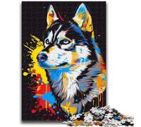 1000 Piece Jigsaw Puzzles for Teenagers Siberian Husky with Headphones 1000 Piece Puzzle,Educational Family Game Suitable for Desktop Decoration (26x38cm)