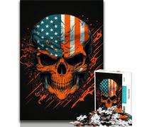 1000 Piece Jigsaw Puzzles for Teenagers Skull with American Flag 1000 Pieces for Teenagers,Secret Santa Gifts for Age 14 Years Up 75x50cm