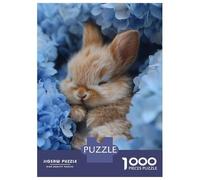 1000 Piece Jigsaw Puzzles for Teenagers Sleeping Bunny in Blue Flowers Puzzle for Adults Hands-on Game Wall Decoration Unique Birthday And Gifts 38x26cm/1000pcs