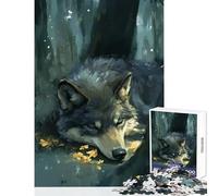 1000 Piece Jigsaw Puzzles for Teenagers Sleeping Wolf in Forest Educational Toy Secret Santa Gifts Brain Teaser Game Help The Brain Exercise Size 38x26cm
