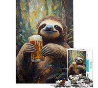1000 Piece Jigsaw Puzzles for Teenagers Sloth Sips Beer Jigsaw 1000 Pieces Brain Teaser Game Gifts Ideas Hand Speed Race (Size 38x26cm)