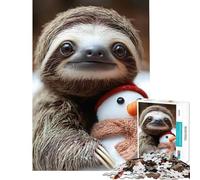 1000 Piece Jigsaw Puzzles for Teenagers Sloth with Snowman Help The Brain Exercise Difficult Hard Relaxing Games Suitable for Ages 14 And Up (38X26cm)