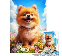 1000 Piece Jigsaw Puzzles for Teenagers Smiling Pomeranian in Flowers Help The Brain Exercise Difficult Hard Relaxing Games Suitable for Ages 14 And Up (38X26cm)