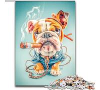 1000 Piece Jigsaw Puzzles for Teenagers Smoking Bulldog,Stress Reliever Difficult Challenge Unique Home Decor And Gifts 50x75cm