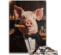 1000 Piece Jigsaw Puzzles for Teenagers Smoking Pig Adult Puzzles,Stress Reliever Staycation Kill Time Enhance Love between Couples (38x26cm)
