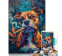 1000 Piece Jigsaw Puzzles for Teenagers Staffordshire Bull Terrier Smoking, Analysis And Logic,is Ideal As A Gift for The Whole Family Suitable for And 14 38x26cm