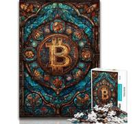 1000 Piece Jigsaw Puzzles for Teenagers Stained Glass Bitcoin Jigsaw,Educational Games Home Decoration Suitable for Desktop Decoration 38x26cm