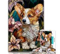 1000 Piece Jigsaw Puzzles for Teenagers Stained Glass Corgi Puzzles for Adults,Stress Reliever Difficult Challenge Secret Santa Gifts (size 38x26cm)