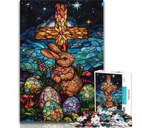 1000 Piece Jigsaw Puzzles for Teenagers Stained Glass Easter Bunny 1000 Piece Jigsaw,Family Activity Fun at Home Activities, Birthday Present,Travel Gifts (size 38x26cm)