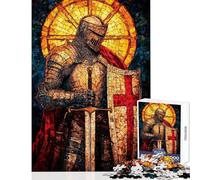 1000 Piece Jigsaw Puzzles for Teenagers Stained Glass Knight Crusader Happy Shared Home Activity Thoughtful Festive Present Choice (38x52cm)