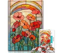 1000 Piece Jigsaw Puzzles for Teenagers Stained Glass Poppies 1000 Piece Puzzle,Educational Family Game Suitable for Desktop Decoration 26x38cm