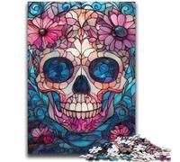 1000 Piece Jigsaw Puzzles for Teenagers Stained Glass Skull Adult Puzzles,Challenging Game Toys Wall Decoration Unique Birthday And Xmas Gifts (26x38cm)