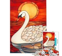 1000 Piece Jigsaw Puzzles for Teenagers Stained Glass Swan Sunset- Jigsaw Puzzle Fun Games Perfect Decoration Deal As Gifts for The Whole Family (Size 38x26cm)