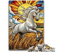 1000 Piece Jigsaw Puzzles for Teenagers Stained Glass White Horse Learning Educational Toys Unique Home Decor And Gifts for 14+ 50x75cm