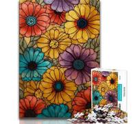 1000 Piece Jigsaw Puzzles for Teenagers Stained Glass Wildflowers 1000 Piece Puzzle,Artistic Wall Decor & Birthday Gift Idea for Friends, Home Office (size 75x50cm)