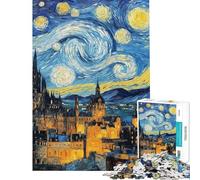 1000 Piece Jigsaw Puzzles for Teenagers Starry Night Edinburgh Castle Scotland Cityscape Jigsaw Puzzles for Adults Stress Reliever Parent-child Interaction Birthday Present, Gifts, 1000 P