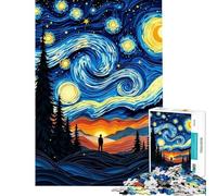 1000 Piece Jigsaw Puzzles for Teenagers Starry Night Paper Art Solitary Figure Under The Sky Jigsaw Puzzle Fun Games Perfect Decoration Deal As Gifts for The Whole Family (Size 38x26cm)