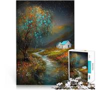 1000 Piece Jigsaw Puzzles for teenagers Starry River Cottage - Dreamlike Countryside Art - Serene Nature Landscape Spielspielzeug Geschenk zum Geburtstag38x26cm