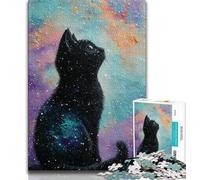 1000 Piece Jigsaw Puzzles for Teenagers Starry Sky Black Cat 1000 Pieces for Teenagers,Staycation Kill Time with Matching Poster And Trivia Sheet (size 75x50cm)