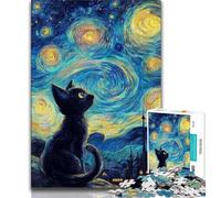 1000 Piece Jigsaw Puzzles for Teenagers starry sky-style Black Cat Adult Jigsaw,Fun Activity for Home, Rainy Days Toys, Birthday Gifts 38x26cm