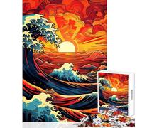 1000 Piece Jigsaw Puzzles for Teenagers Stylized Ocean Waves at Sunset Practical Game Birthday Present Home Decoration Toys Train Your Brain And Hands (38X52cm)