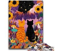 1000 Piece Jigsaw Puzzles for Teenagers Sunflower Black Cat And Orange Cat Decompressing Intellectual Educational Toy Secret Santa Gifts 26x38cm