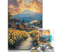 1000 Piece Jigsaw Puzzles for Teenagers Sunflower Landscape 1000 Pieces for Teenagers,Staycation Kill Time with Matching Poster And Trivia Sheet (size 38x26cm)