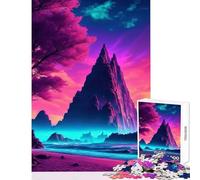 1000 Piece Jigsaw Puzzles for Teenagers Synthwave Beach Sunset Home Decoration Toys Great Gift Educational Game Artists Collection, Fine Art Size 38x26cm