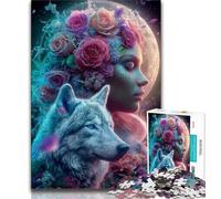 1000 Piece Jigsaw Puzzles for Teenagers The Wolf And The Girl Rose Puzzles for Teenagers,Decompressing Intellectual Educational Toy Birthday Gift (size 75x50cm)