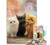 1000 Piece Jigsaw Puzzles for Teenagers Three Cats,Challenging Game And Family Play with Fully Interlocking Randomly Shaped Pieces (38x26cm)