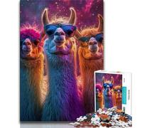 1000 Piece Jigsaw Puzzles for Teenagers Three Neon Alpacas,Challenging To Complete But Fun And Humorous Birthday Present,Gifts,Wall Art 38x26cm