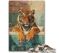 1000 Piece Jigsaw Puzzles for Teenagers Tiger in The Bathroom for Age 14+ Quiz Game Fun at Home Activities, Birthday Present,Travel Gifts 50x75cm