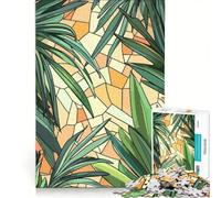 1000 Piece Jigsaw Puzzles for Teenagers Tropical Leaves Stained Glass Pattern, Toy Wall Decor, Train Your Brain And Hands, Great Gift for Gaming 50x75cm