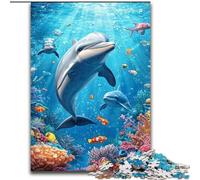 1000 Piece Jigsaw Puzzles for Teenagers Undersea Dolphins,Family Game Stress Reliever Difficult Challenge Enhance Love between Couples 38x26cm