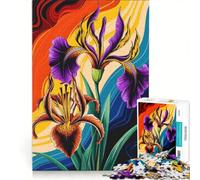 1000 Piece Jigsaw Puzzles for Teenagers Vibrant Lily Iris Blooms in Abstract Waves DIY Toys Decompressing Intellectual Suitable for Desktop Decoration 50x75cm