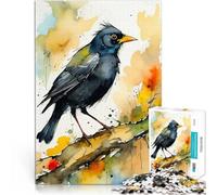 1000 Piece Jigsaw Puzzles for teenagers Watercolor Eurasian Blackbird on Branch Denkspiel Wohnkunstdekor75x50cm