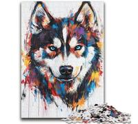 1000 Piece Jigsaw Puzzles for Teenagers Watercolor Husky 1000 Piece Puzzle,Challenging Game for Is Ideal As A Gift for The Whole Family (38x26cm)