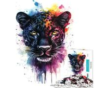 1000 Piece Jigsaw Puzzles for Teenagers Watercolor Leopard Toy Intellectual Game Hands-on Game Stress Reliever Great Gifts for Games (Size 38x26cm)