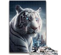 1000 Piece Jigsaw Puzzles for Teenagers White Tiger in The City Toys Educational Games Stress Relieving Parent-child Interaction for Ages 14+ 26x38cm