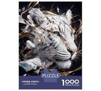 1000 Piece Jigsaw Puzzles for Teenagers White Tiger with Geometric And Gold Accents Puzzles for Adults Family Games Staycation Kill Time Unique Birthday And Gifts 38x26cm/1000pcs