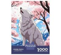 1000 Piece Jigsaw Puzzles for Teenagers White Wolf in Cherry Blossoms Puzzles for Adults Family Games Staycation Kill Time Unique Birthday And Gifts 52x38cm/1000pcs